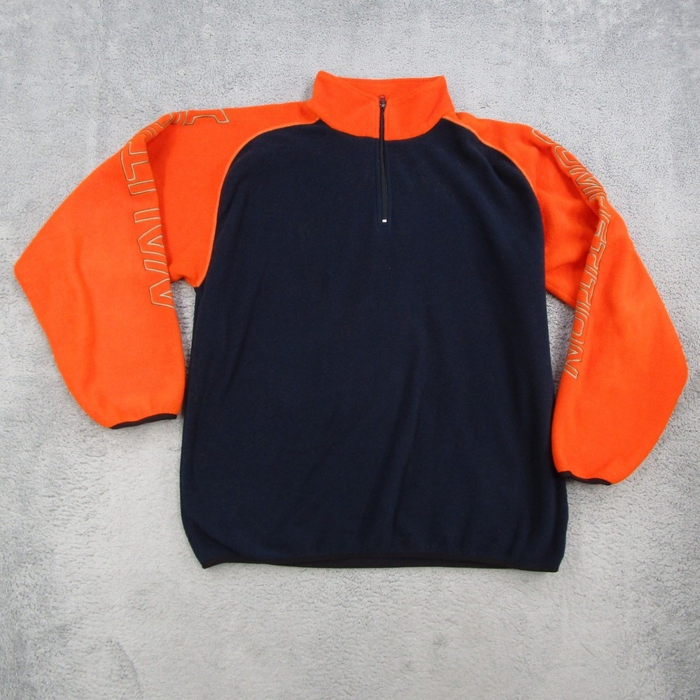 Nautica Competition Vintage Fleece Quarter Zip Pullover Navy Orange Mens XXL